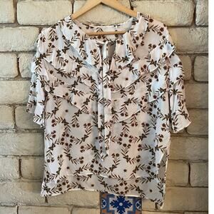 Sandro Paris Butterfly Print Ruffled V-Neck Blouse Size 2